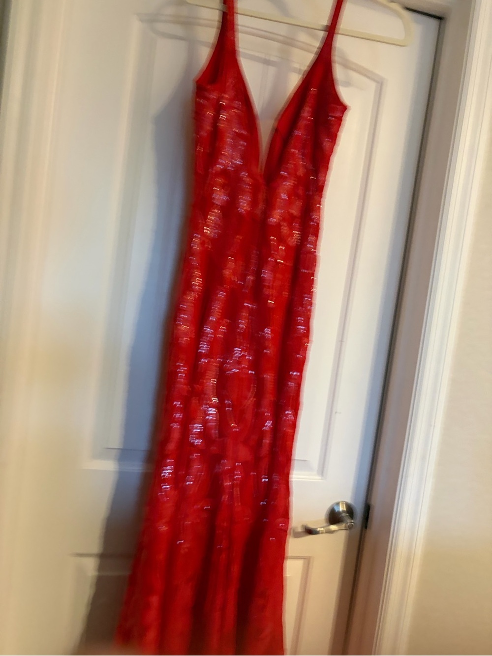 Jovani Red Sequin Plunge V-Neck Evening Gown - Picture 11 of 14